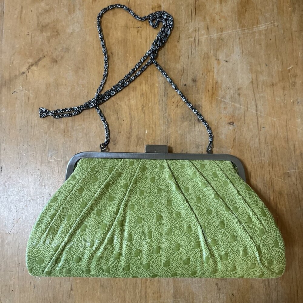 Chinese Laundry Purse Faux Green Leather  Clutch Silver Chain strap & Hardware